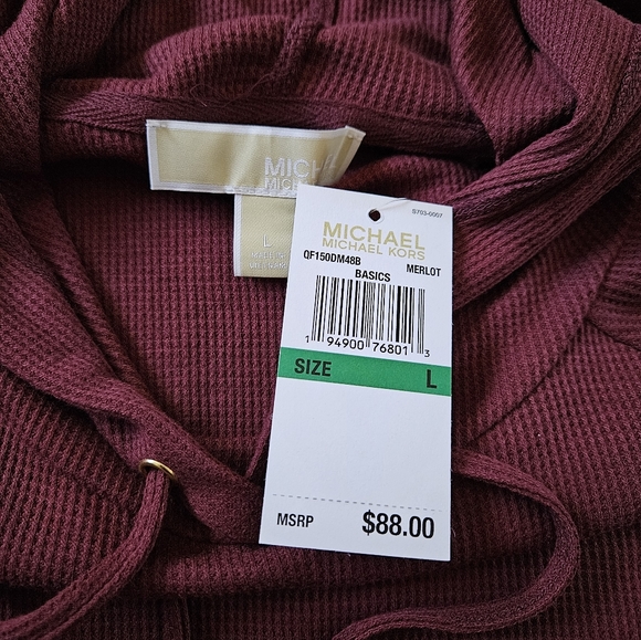 Michael Kors Hooded Knit Thermal in Merlot - Picture 6 of 6